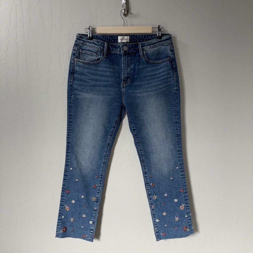 Driftwood Colette Embroidered Floral Beaded Cropped Straight Leg Jeans Sz 8 / 29